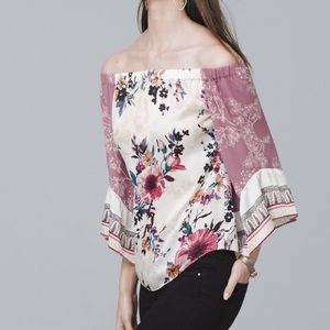 WHBM Off-The-Shoulder Mixed-Print Blouse NWT